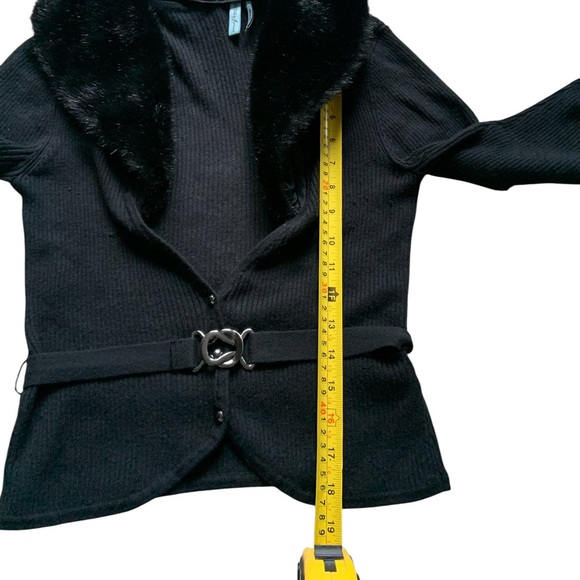 Guess by Marciano Black Cardigan with Faux Fur Collar - Picture 7 of 8